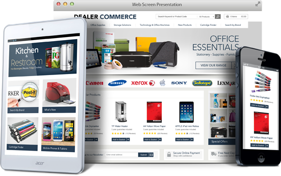 Office supplies website on 3 screens