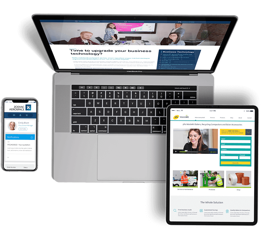 Responsive website preview on mobile, tablet and desktop using Comgem CMS