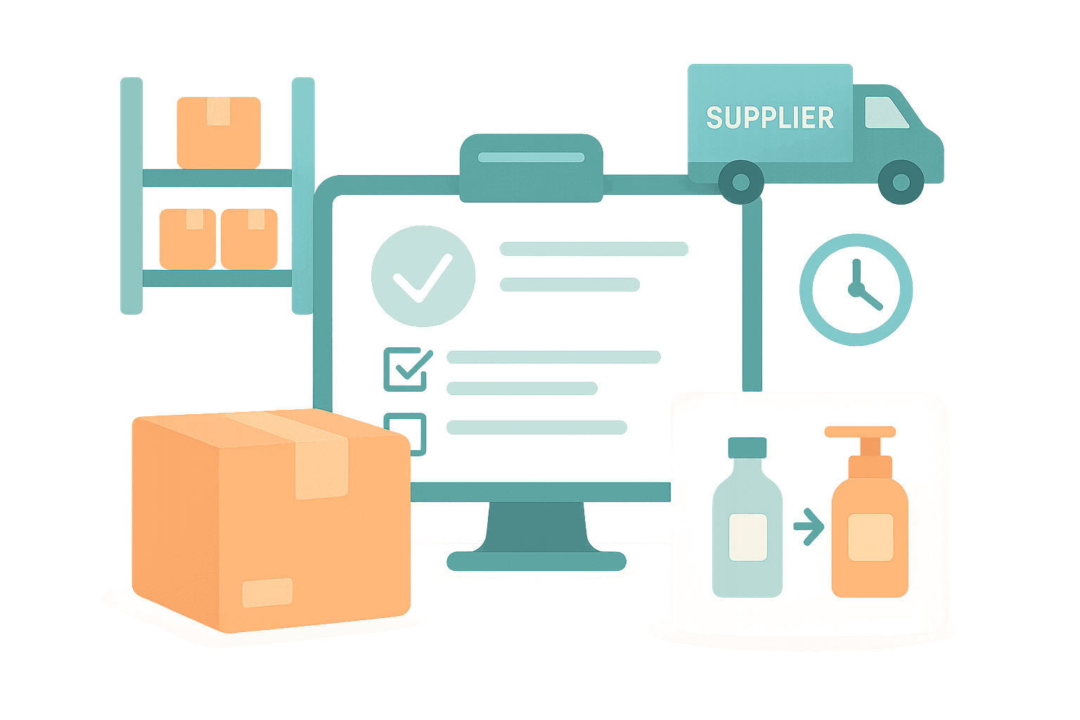 inventory management with stock level indicators, product substitutes, a control panel