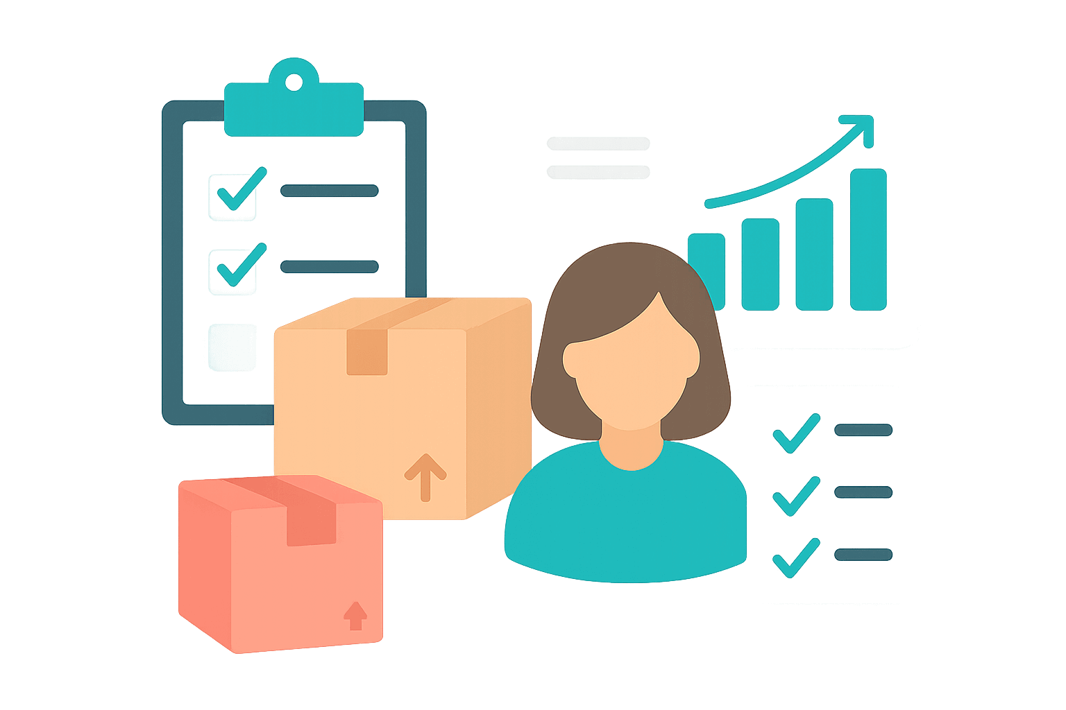 stock take tasks with a checklist, inventory boxes, and a team member icon