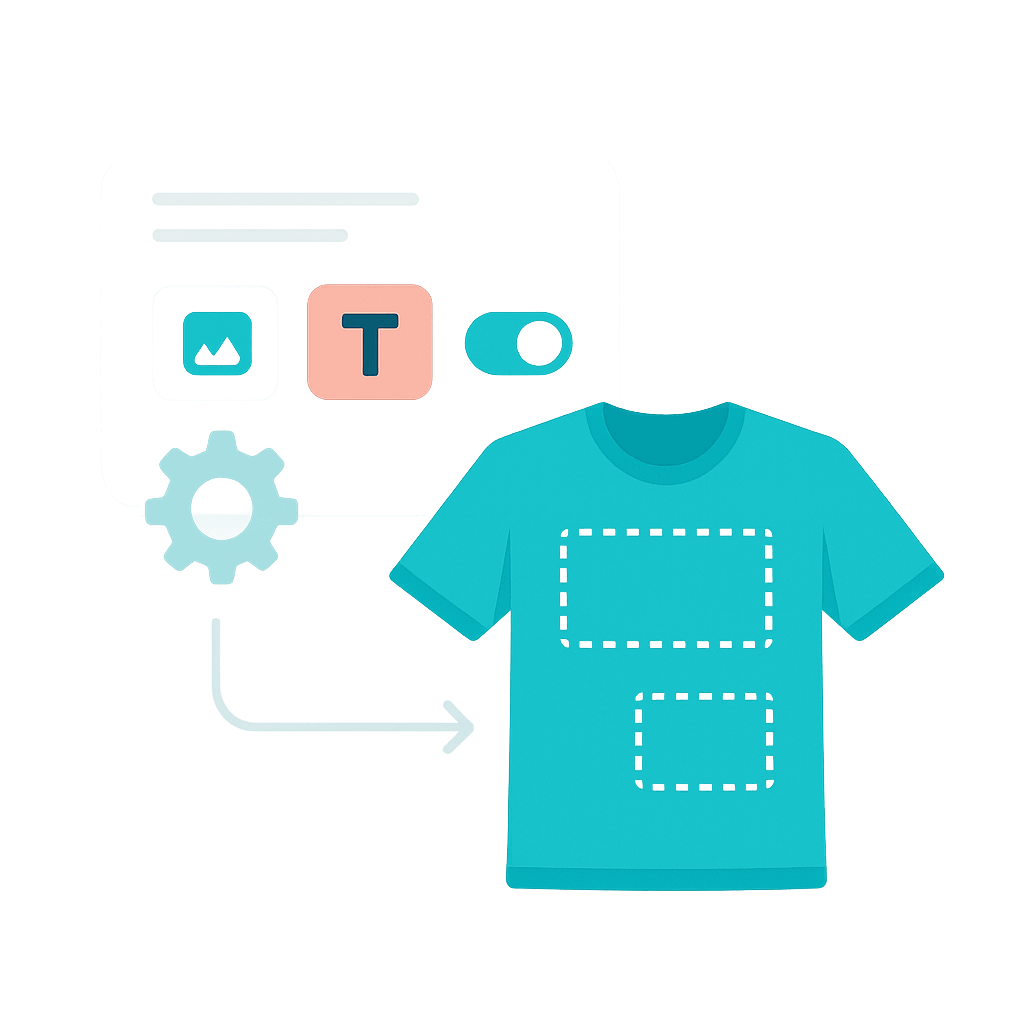 admin-defined customisation zones and options for personalised products in a B2B ecommerce platform.