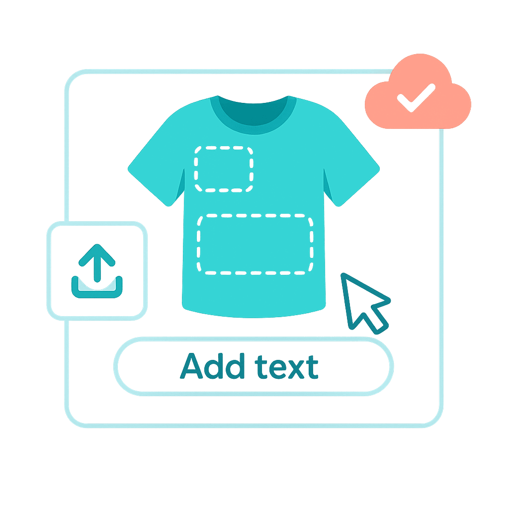 B2B ecommerce platform product customisation tool showing upload, placement, and preview options.