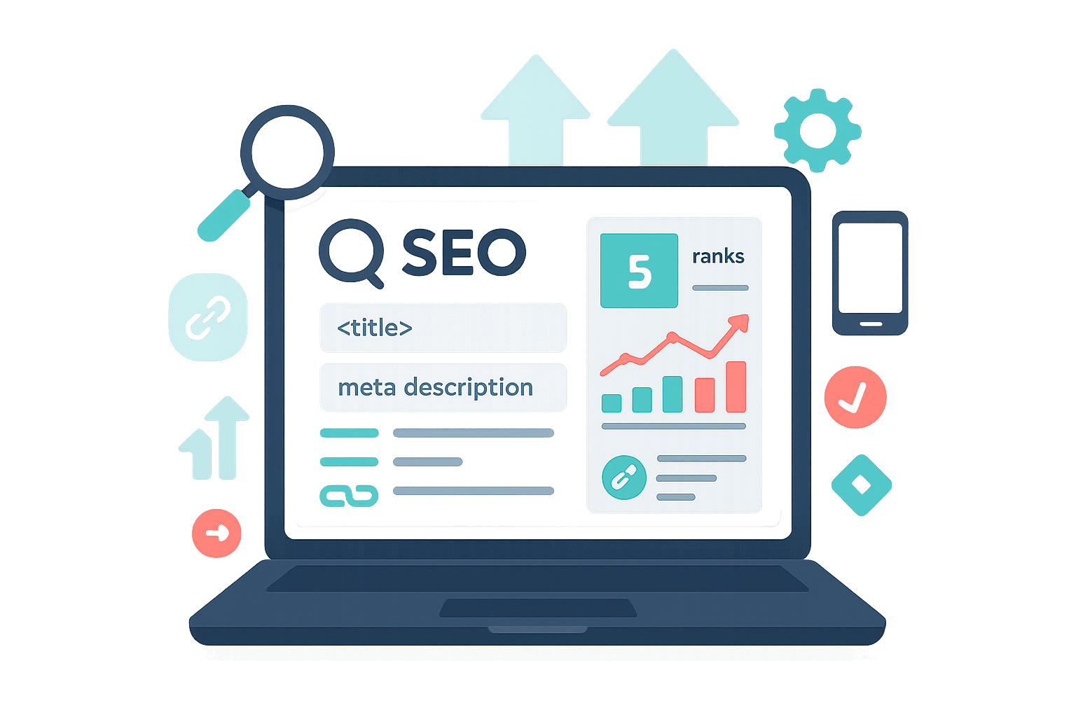 Comgem SEO dashboard showing on-page optimisation and keyword performance tools