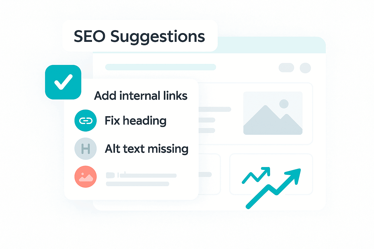 Comgem SEO toolkit highlighting metadata, headings, and link optimisation recommendations